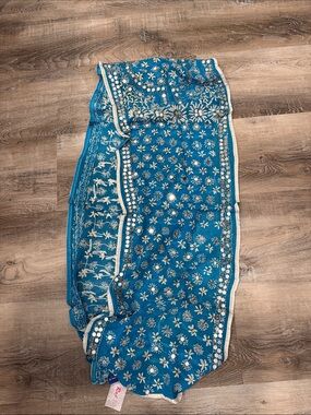 NWT RAJ 💯 silk Women's Blue Floral Embellished Scarf